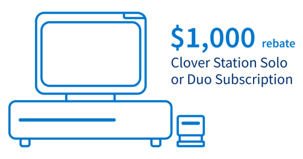 $1,000 rebate for Clover Station Solo or Duo Subscription.